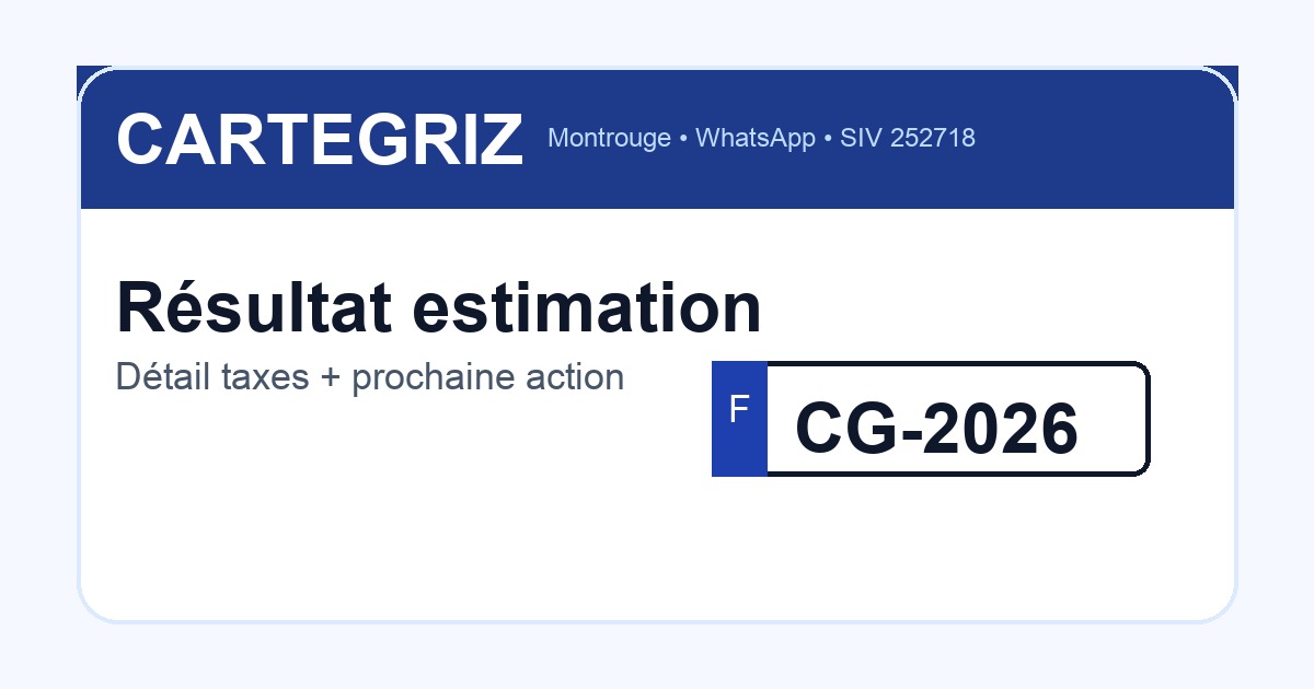 résultat estimation coût carte grise avec détail des taxes